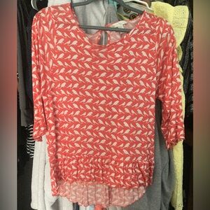 Weston Wear Coral and White Bird Print Blouse